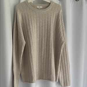bp Cream Crewneck Sweater with Ribbed Texture